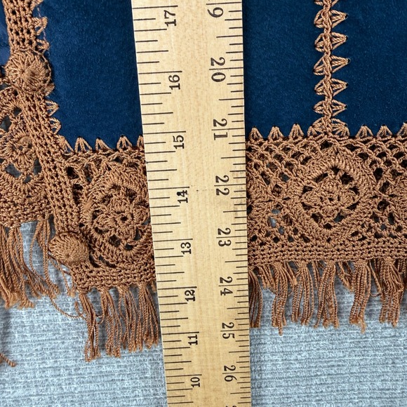 Vintage Lew Magram Suede Skirt Set Women 14 Blue Crochet Fringe Boho Western - Picture 6 of 16